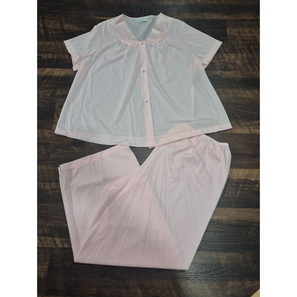 Vintage Vassarette 2 Pc. Pajama Set Pink  Nylon Short Sleeves Womens XXXL USA